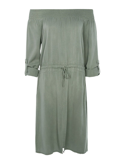 Robe fluide épaules nues - kaki - 1