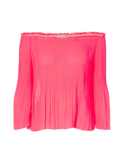 Top plissé épaules nues - rose fluo - 1