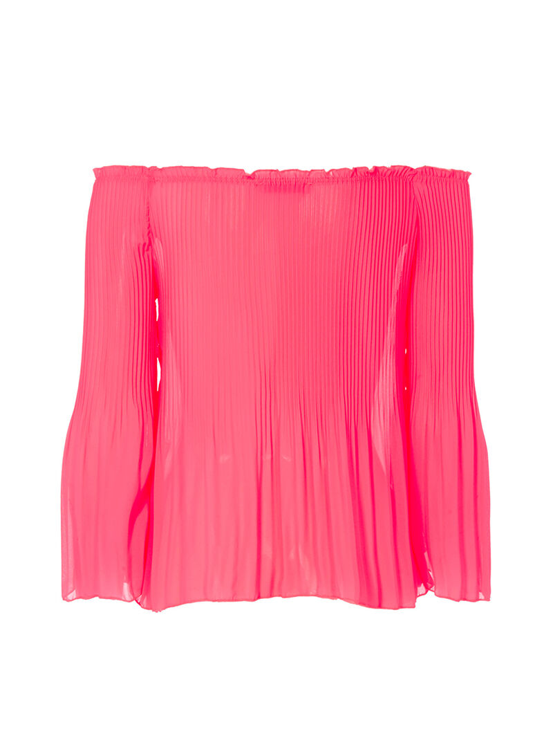 Top plissé épaules nues - rose fluo - 2