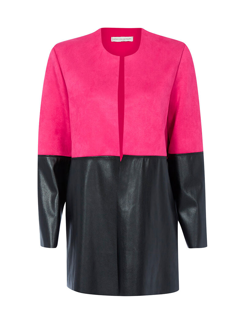 Veste longue bimatière - fushia - 1
