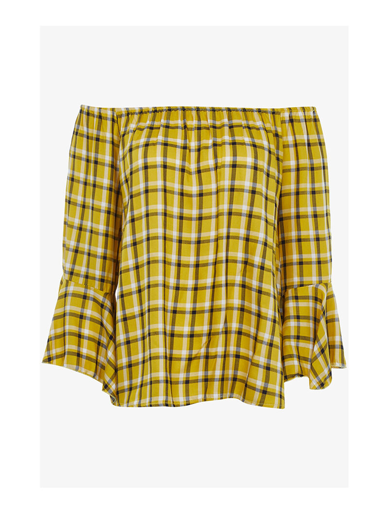 Blouse à épaules nues imprimé tartan - moutarde - 1