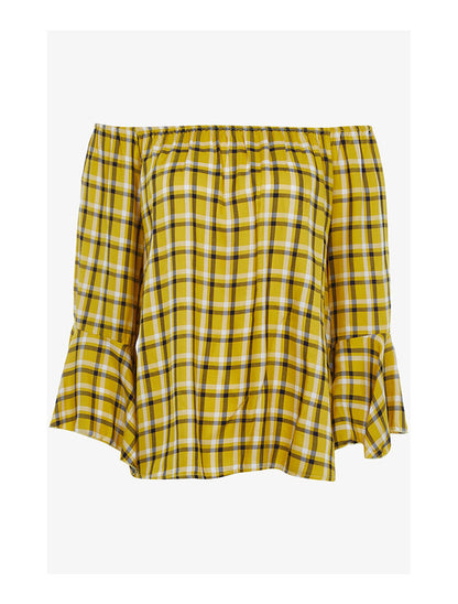 Blouse à épaules nues imprimé tartan - moutarde - 1