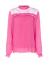 Blouse à col montant et décolleté transparent - fushia - 1