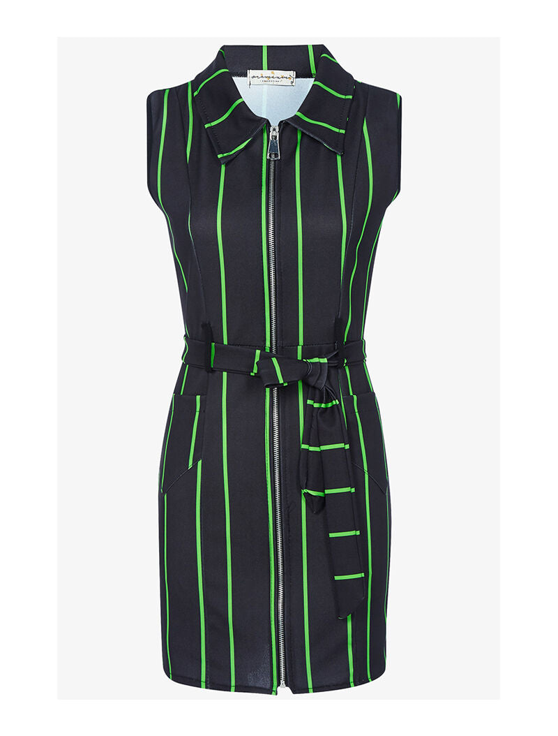 Robe moulante rayée - noir/vert fluo - 1