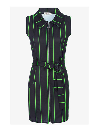 Robe moulante rayée - noir/vert fluo - 1