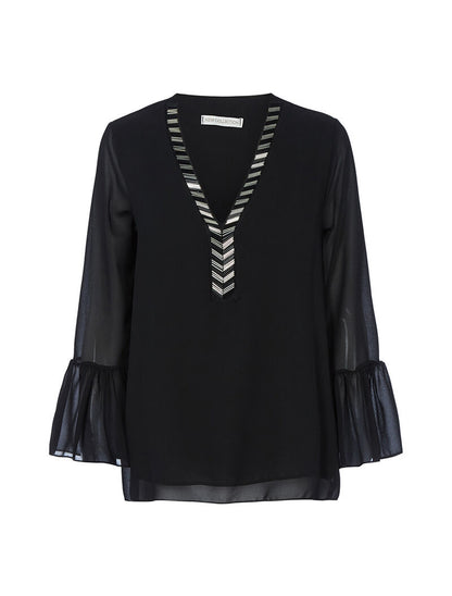 Blouse encolure à perles tubes - noir - 1