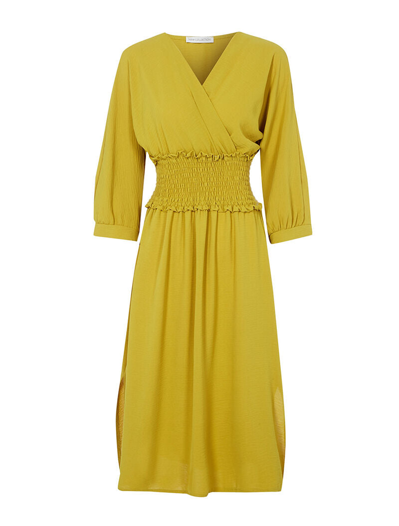 Robe fluide à taille élastiquée - moutarde - 1