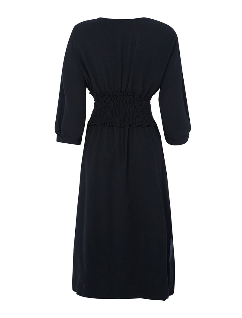 Robe fluide à taille élastiquée - noir - 2