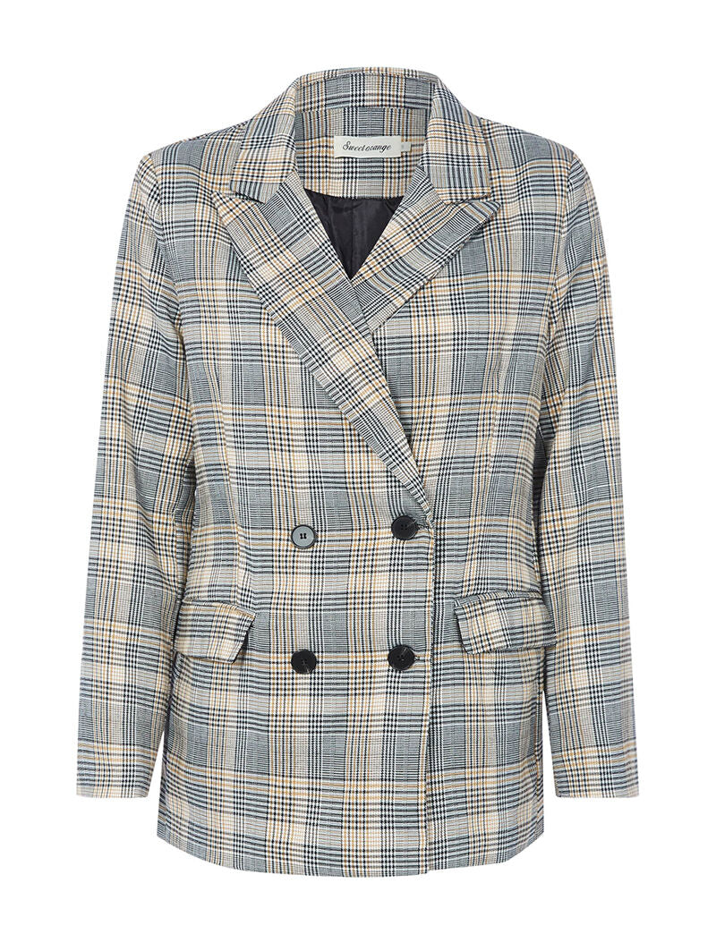 Blazer oversize imprimé tartan - noir/blanc/camel - 1