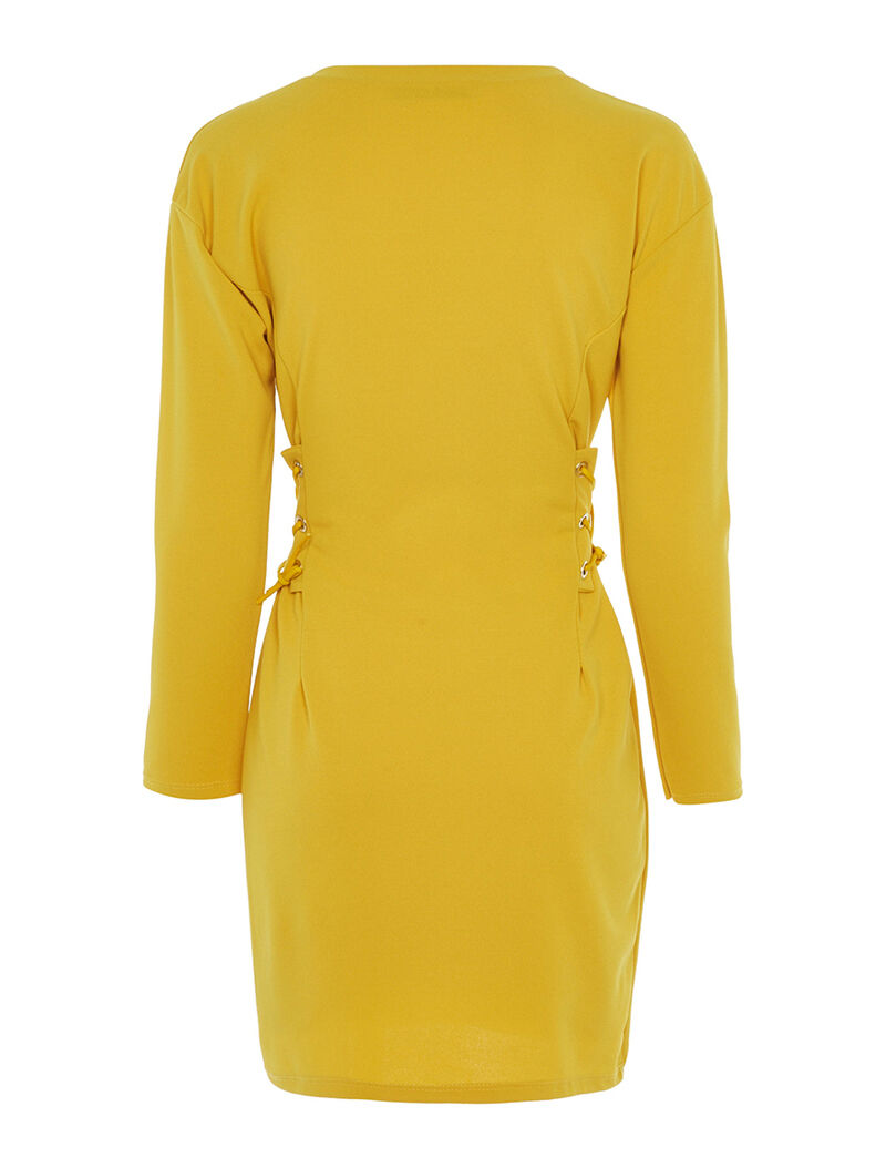 Robe à empiècements lacets à la taille - jaune - 2