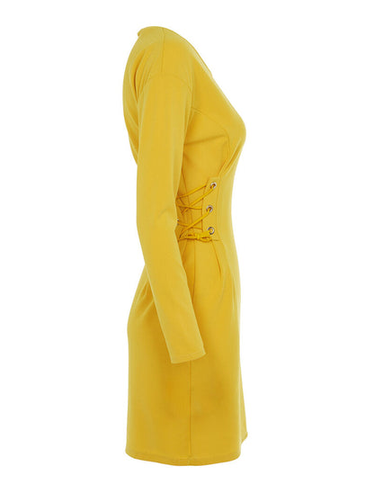 Robe à empiècements lacets à la taille - jaune - 3