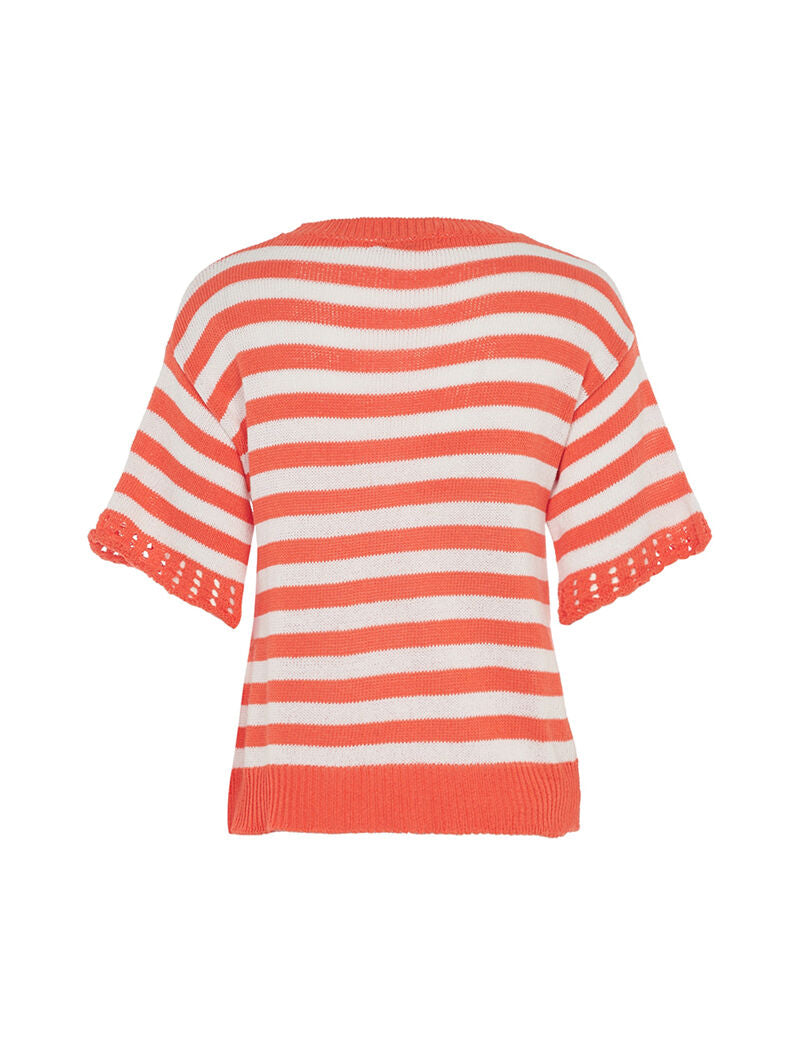 Pull rayé avant torsadé en coton mélangé - corail/blanc - 2