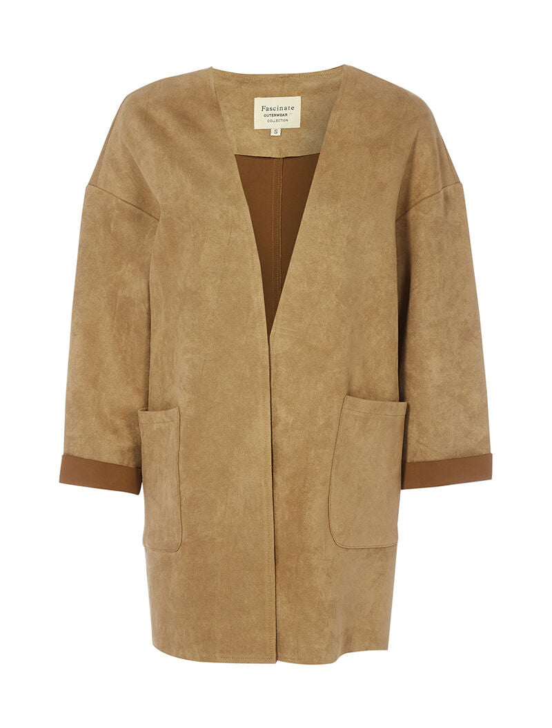 Veste ouverte effet daim - camel - 1