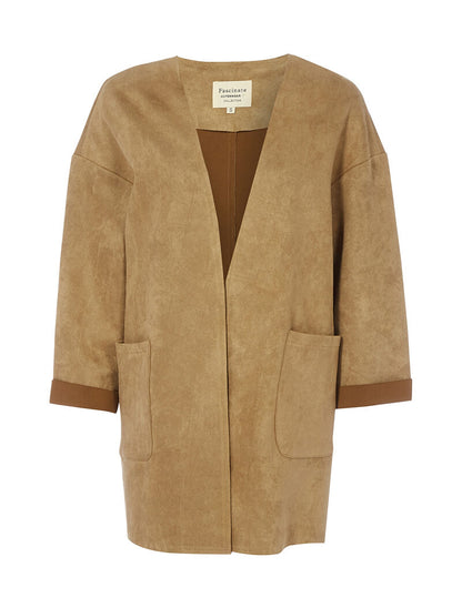 Veste ouverte effet daim - camel - 1