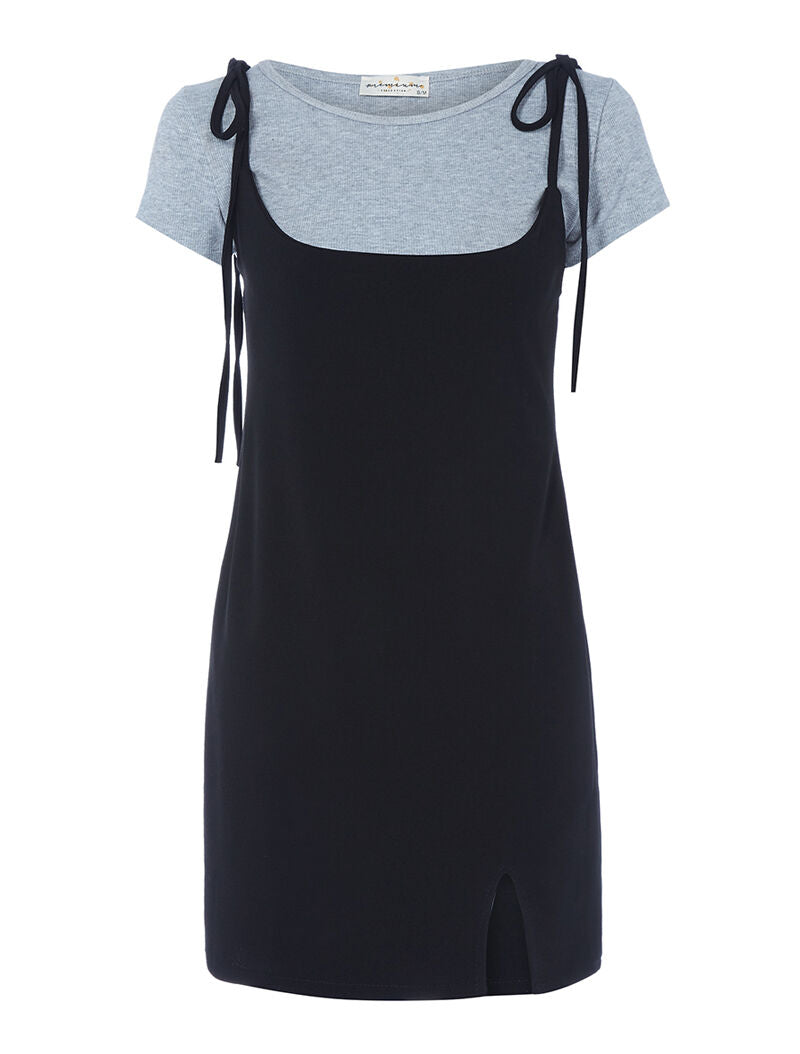 Robe moulante et t-shirt côtelé - gris chiné - 3