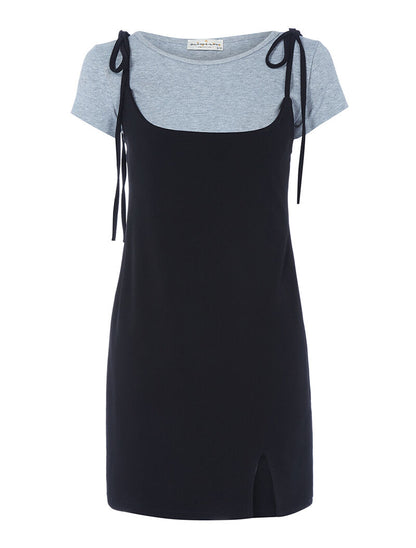 Robe moulante et t-shirt côtelé - gris chiné - 3