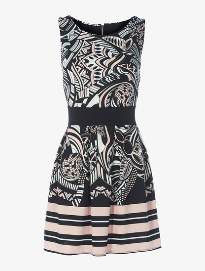 Robe évasée imprimé floral graphique - noir/rose - 3