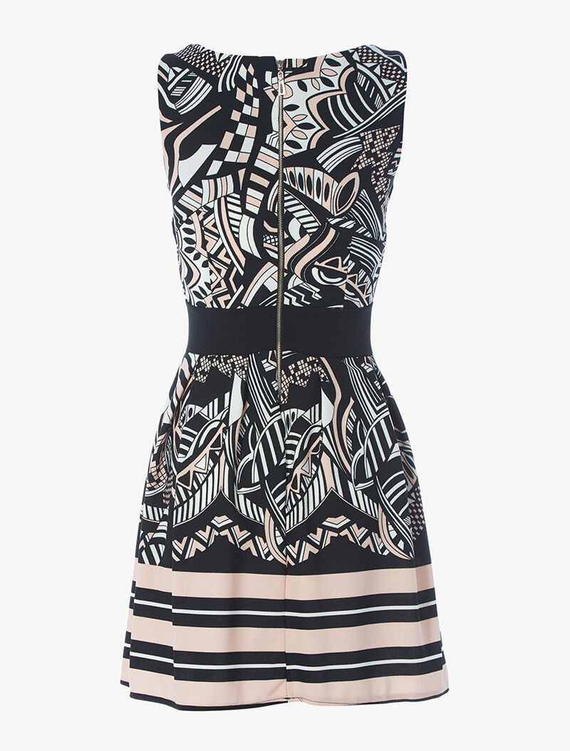 Robe évasée imprimé floral graphique - noir/rose - 2