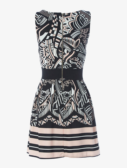 Robe évasée imprimé floral graphique - noir/rose - 2