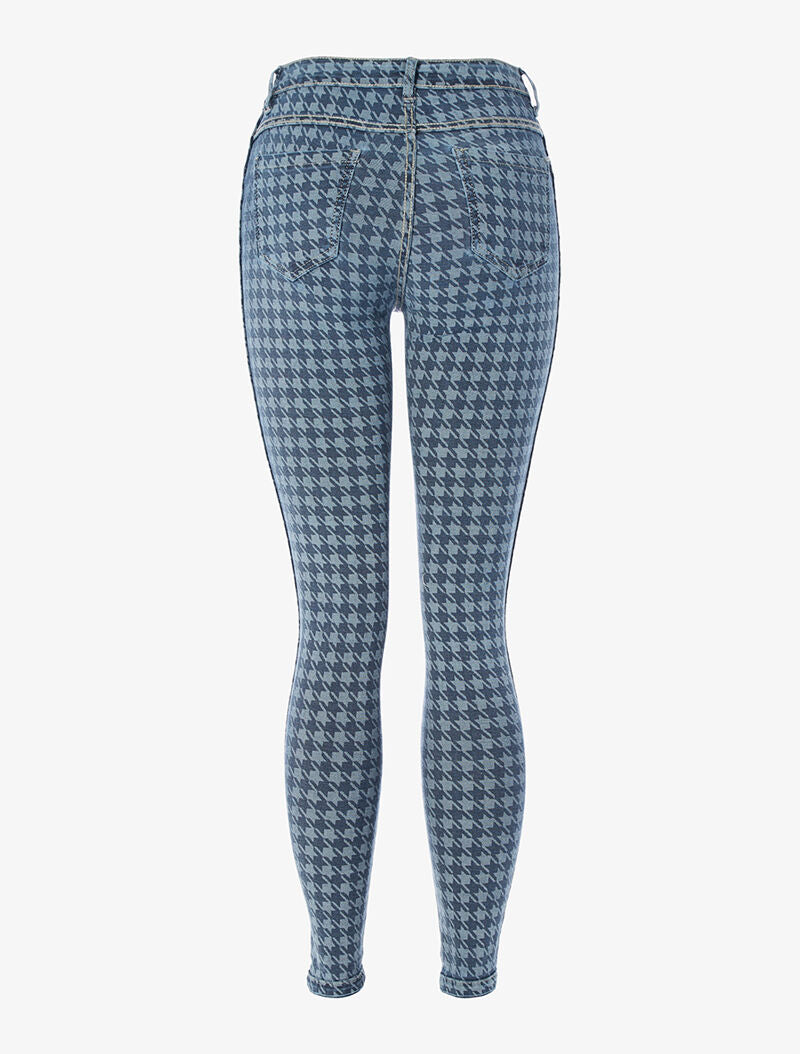 Jean réversible imprimé pied de poule - bleu denim - 2