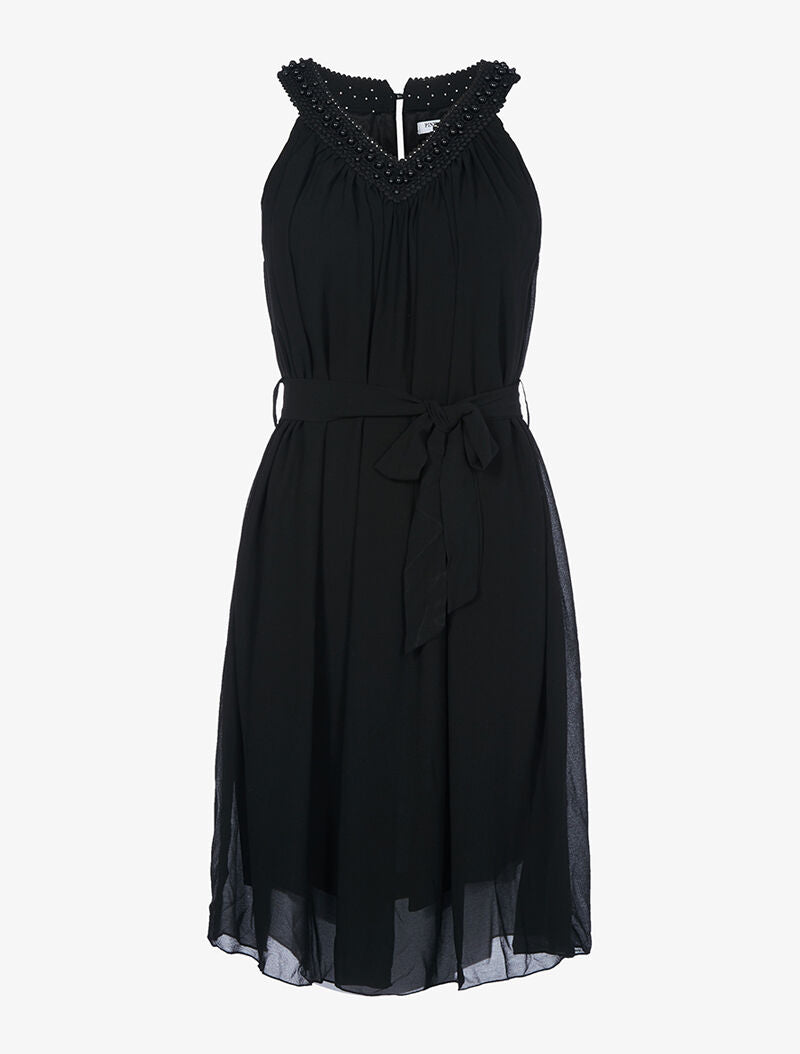 Robe encolure crochet ornée de perles - noir - 3