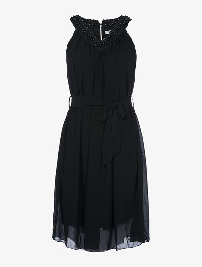 Robe encolure crochet ornée de perles - noir - 3