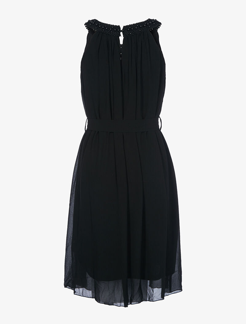 Robe encolure crochet ornée de perles - noir - 2