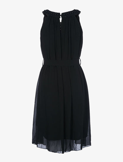 Robe encolure crochet ornée de perles - noir - 2