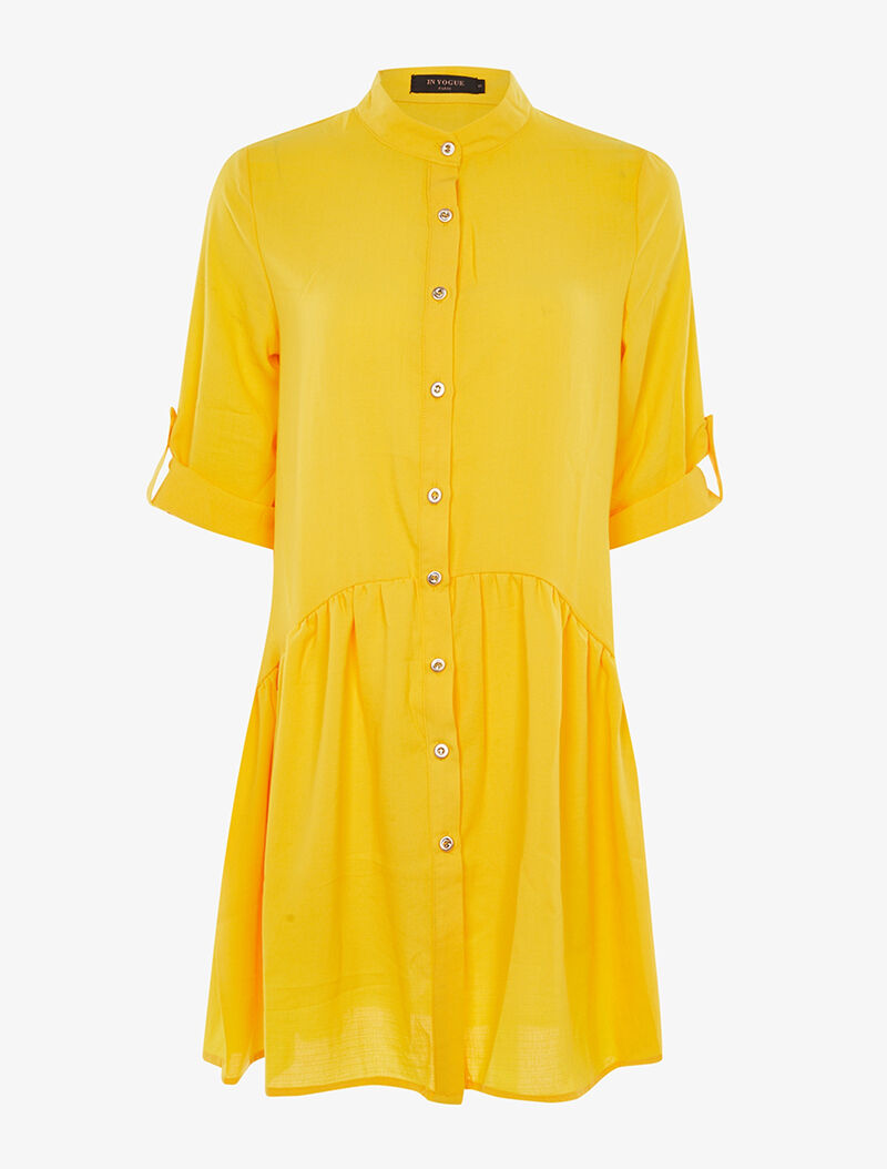 Robe chemise bas volanté asymétrique - jaune - 1