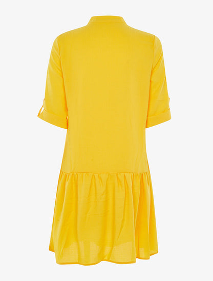 Robe chemise bas volanté asymétrique - jaune - 2