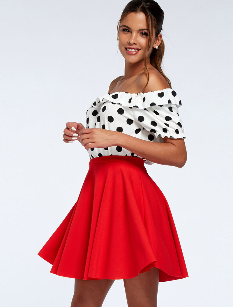 Jupe basique évasée - rouge - 1