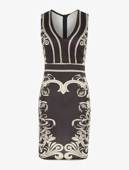 Robe fourreau imprimé baroque - noir/beige - 1