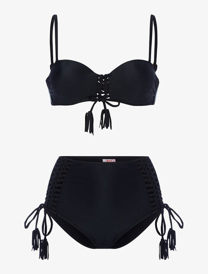 Bikini taille haute à corsage - noir - 3