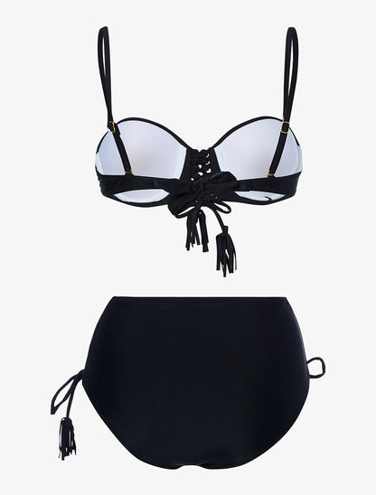 Bikini taille haute à corsage - noir - 2