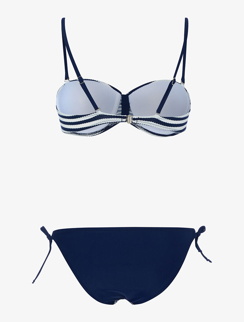 Bikini rayé à fleurs - marine - 2