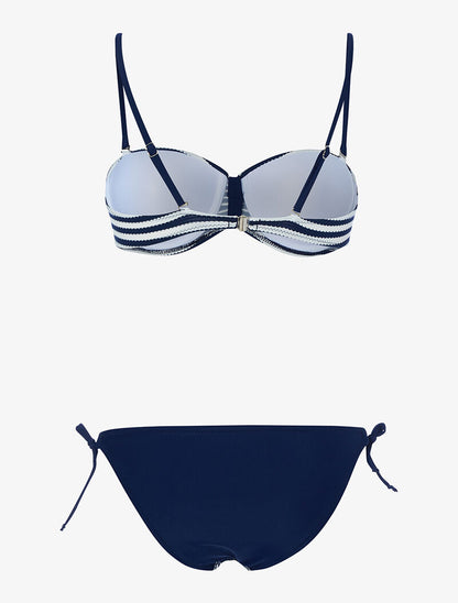 Bikini rayé à fleurs - marine - 2