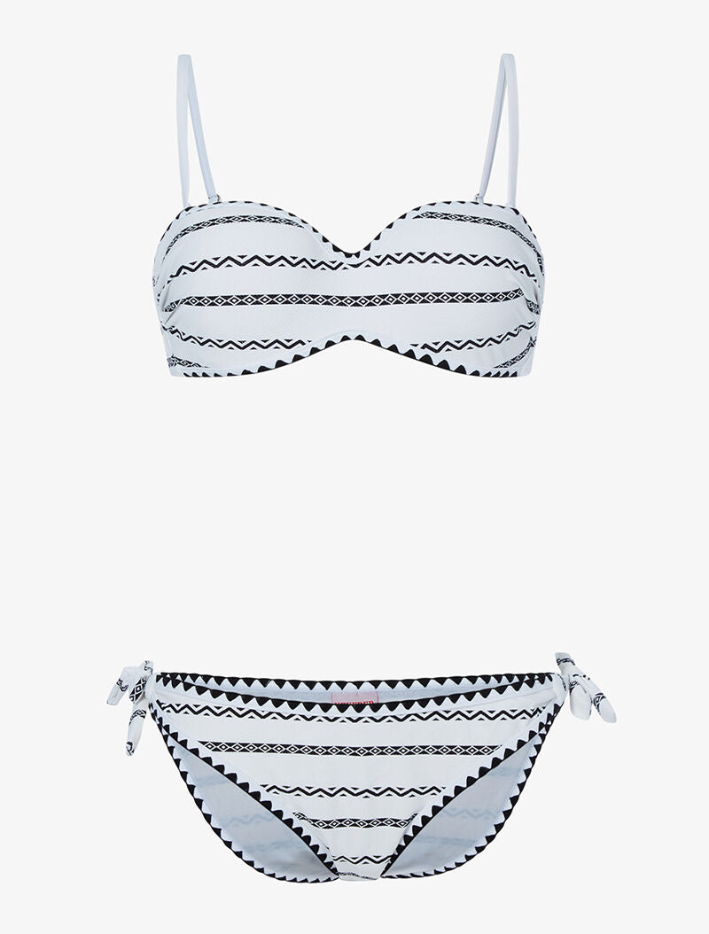 Bikini imprimé éthnique - blanc et noir - 1