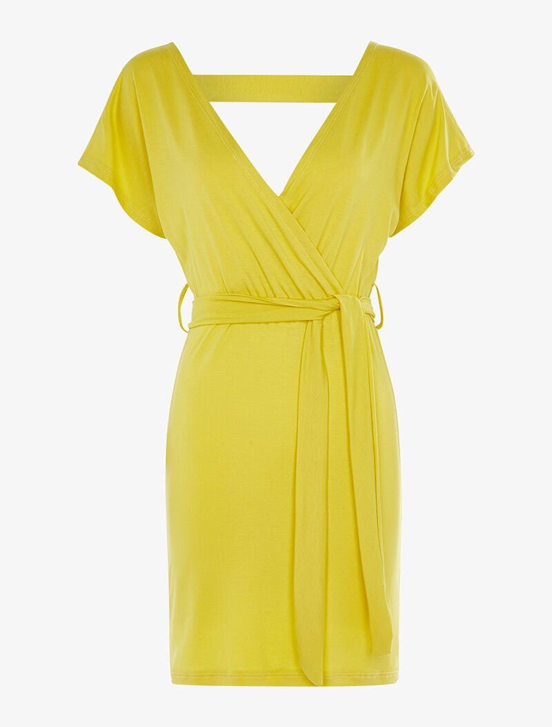 Robe fluide encolure et dos cache-coeur - jaune vif - 1
