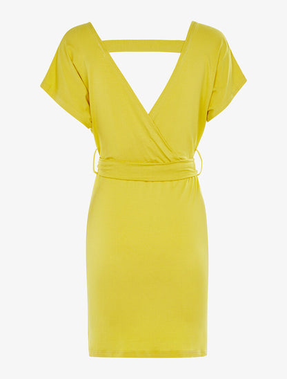 Robe fluide encolure et dos cache-coeur - jaune vif - 2