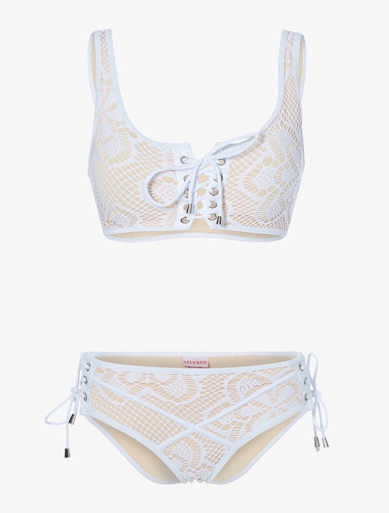 Bikini doublé en crochet - blanc/beige - 1