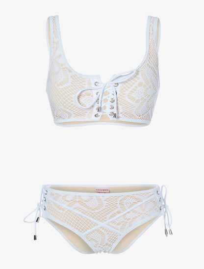 Bikini doublé en crochet - blanc/beige - 1