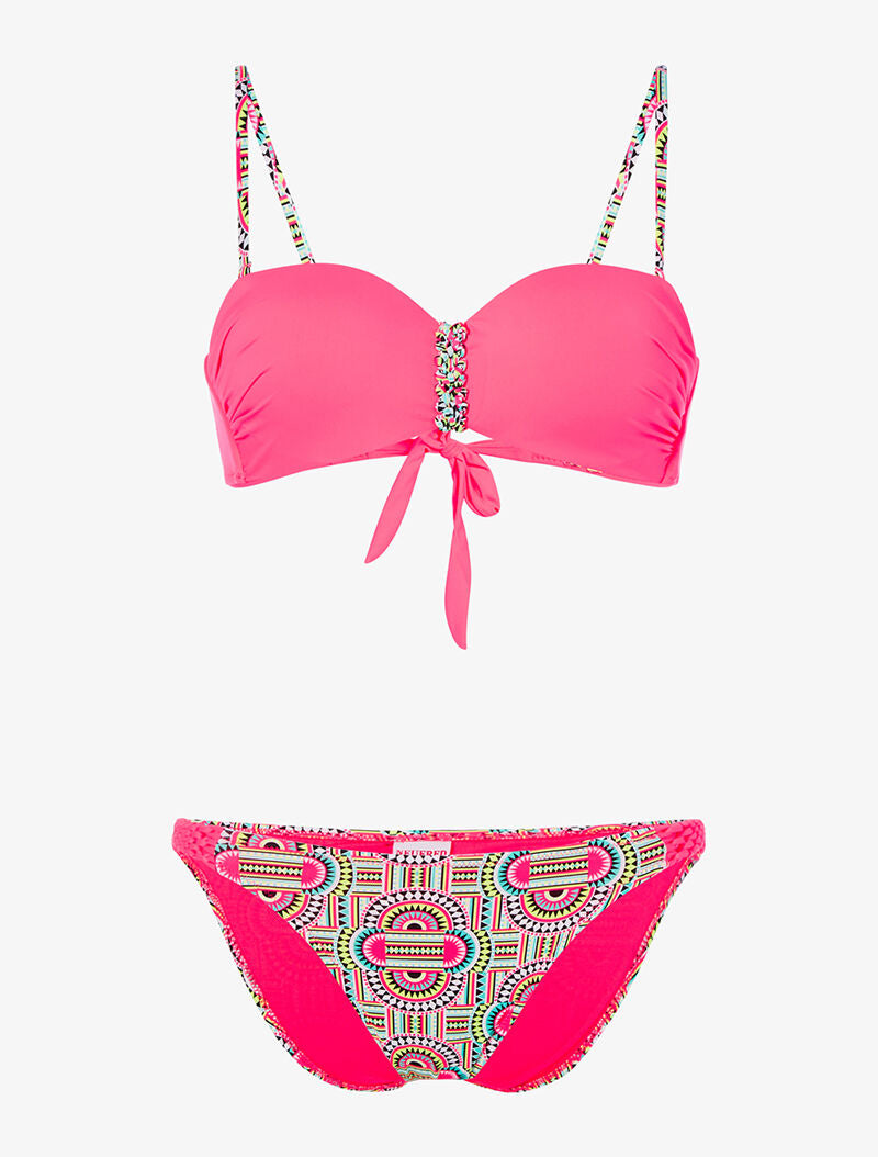 Bikini à imprimé tribal fluo - rose fluo - 1