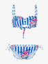 Bikini rayé à imprimé floral - bleu électrique - 1