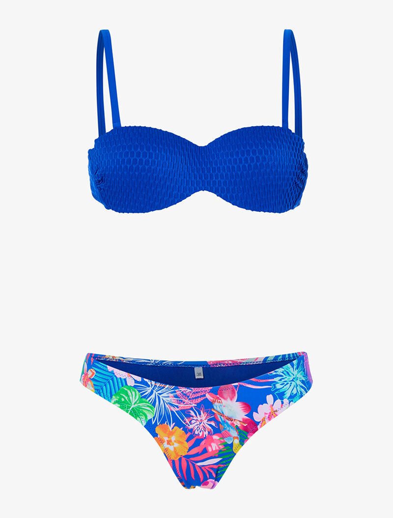 Bikini tanga tropical - bleu électrique - 1