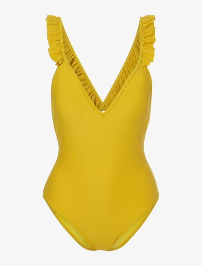 Monokini à bretelles volantées - moutarde - 1