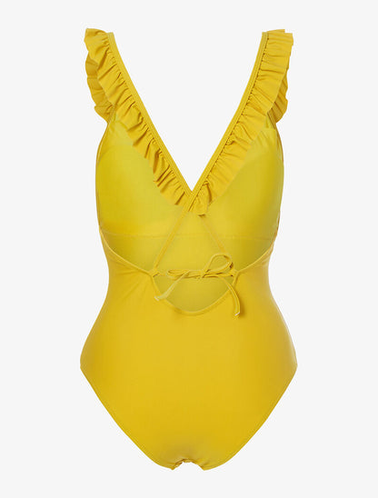 Monokini à bretelles volantées - moutarde - 2