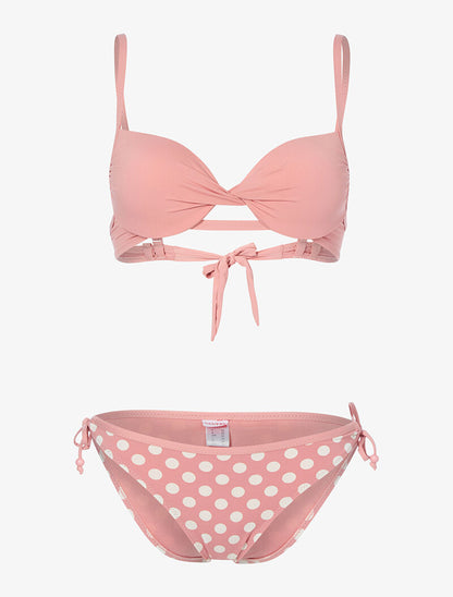 Bikini à imprimé pois - rose orange - 3