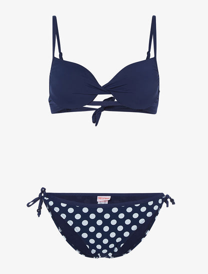Bikini à imprimé pois - marine - 1