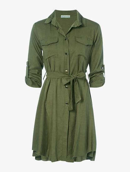 Robe style saharienne évasée - kaki - 1