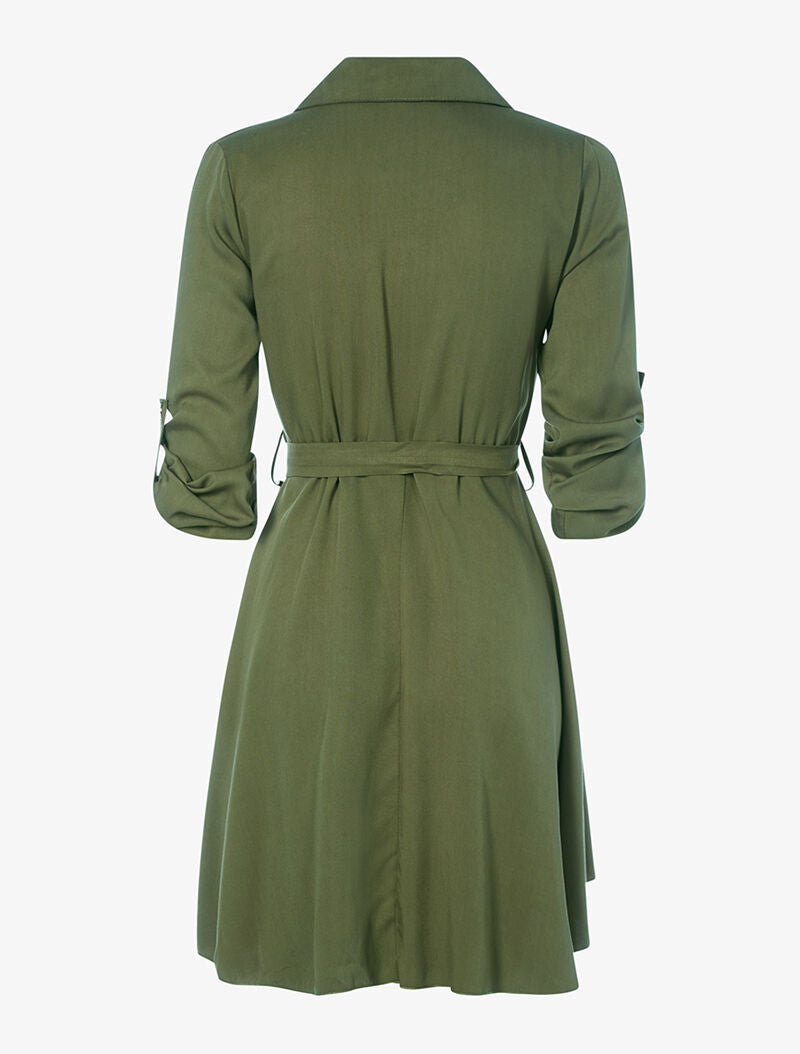 Robe style saharienne évasée - kaki - 2